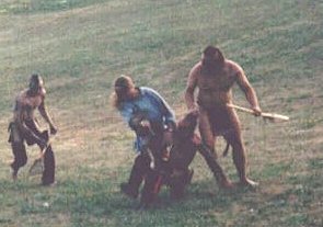 Clabert in the blue, playing lacrosse with the natives.